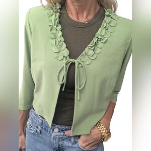 Vintage Y2K Julian Taylor Petal Trim Green Cropped Tie Front Jacket 12P